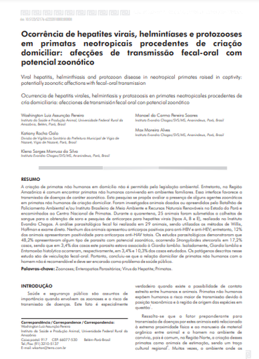 Ocorrência de hepatites virais, helmintíases e protozooses em primatas neotropicais procedentes de criação domiciliar: afecções de transmissão fecal-oral com potencial zoonótico