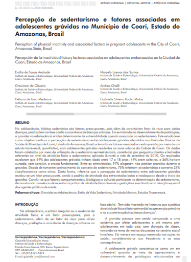 Percepção de sedentarismo e fatores associados em adolescentes grávidas no Município de Coari, Estado do Amazonas, Brasil