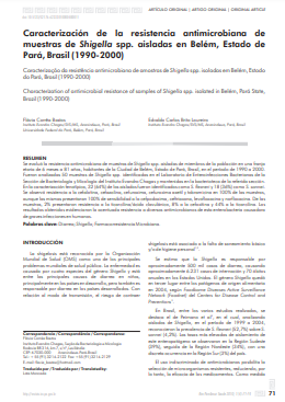 Caracterização da resistência antimicrobiana de amostras de Shigella spp. isoladas em Belém, Estado do Pará, Brasil (1990-2000)