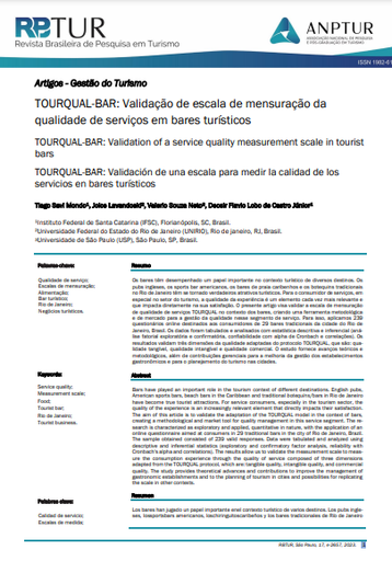 TOURQUAL-BAR: Validação de escala de mensuração da qualidade de serviços em bares turísticos