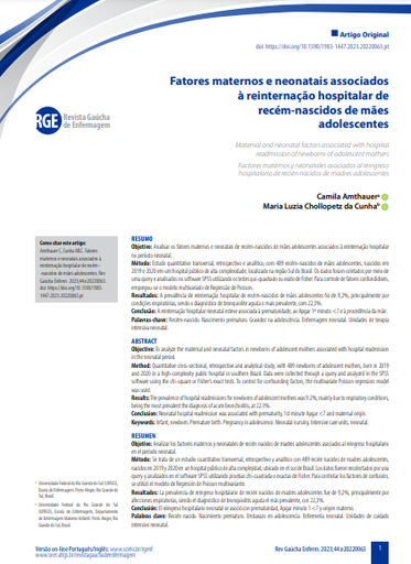 Maternal and neonatal factors associated with hospital readmission of newborns of adolescent mothers