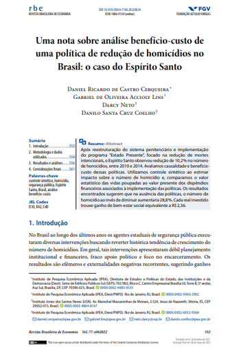 Uma nota sobre análise benefício-custo de uma política de redução de homicídios no Brasil: o caso do Espírito Santo