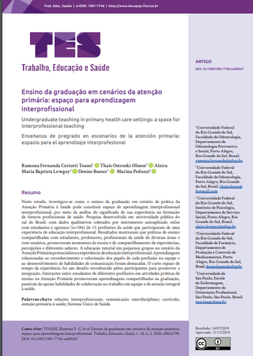 Ensino da graduação em cenários da atenção primária: espaço para aprendizagem interprofissional