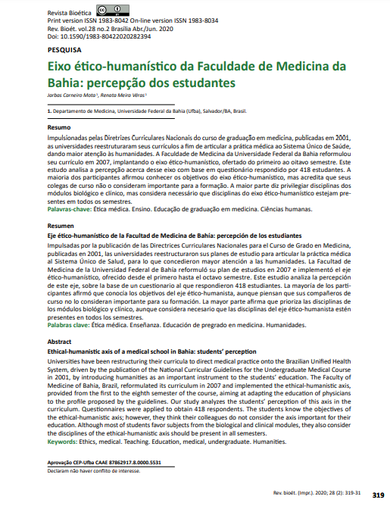 Eixo ético-humanístico da Faculdade de Medicina da Bahia: percepção dos estudantes