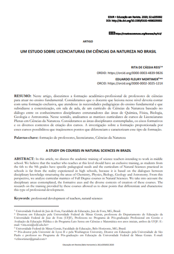 UM ESTUDO SOBRE LICENCIATURAS EM CIÊNCIAS DA NATUREZA NO BRASIL