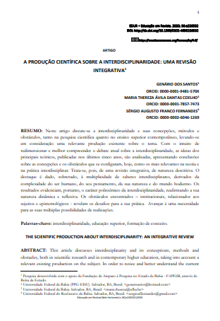 A PRODUÇÃO CIENTÍFICA SOBRE A INTERDISCIPLINARIDADE: UMA REVISÃO INTEGRATIVA1