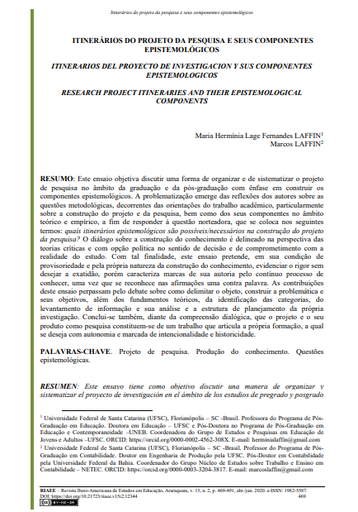 ITINERÁRIOS DO PROJETO DA PESQUISA E SEUS COMPONENTES EPISTEMOLÓGICOS