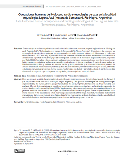 Ocupaciones humanas del Holoceno tardío y tecnologías de caza en la localidad arqueológica Laguna Azul (meseta de Somuncurá, Río Negro, Argentina)