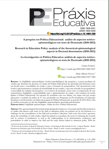 A pesquisa em Política Educacional: análise de aspectos teórico-epistemológicos em teses de Doutorado (2010-2012)