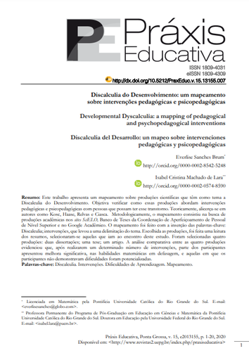 Discalculia do Desenvolvimento: um mapeamento sobre intervenções pedagógicas e psicopedagógicas