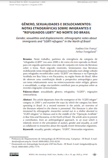 Gênero, sexualidades e deslocamentos: notas etnográficas sobre imigrantes e &quot;refugiados LGBTI&quot; no Norte do Brasil