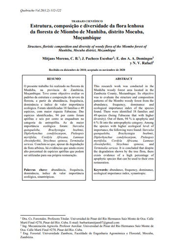 Estrutura, composição e diversidade da flora lenhosa da floresta de Miombo de Munhiba, distrito Mocuba, Moçambique