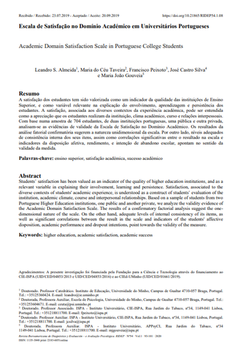 Escala de Satisfação no Domínio Académico em Universitários Portugueses