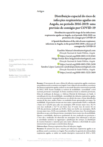 Distribuição espacial do risco de infecções respiratórias agudas em Angola, no período 2016-2019: uma previsão de contágio por COVID-19