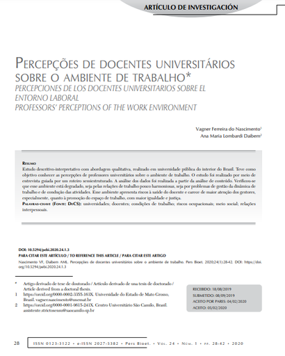 PERCEPÇÕES DE DOCENTES UNIVERSITÁRIOS SOBRE O AMBIENTE DE TRABALHO