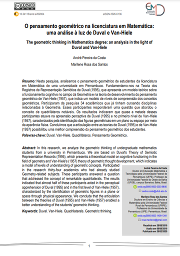 O pensamento geométrico na licenciatura em Matemática: uma análise à luz de Duval e Van-Hiele