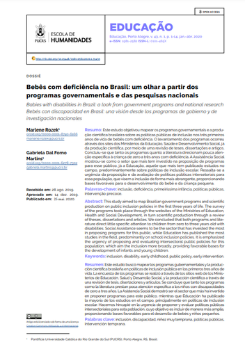 Bebês com deficiência no Brasil: um olhar a partir dos programas governamentais e das pesquisas nacionais