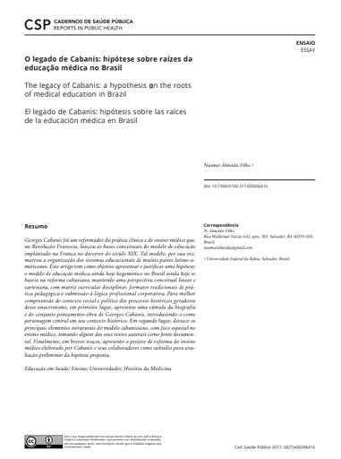O legado de Cabanis: hipótese sobre raízes da educação médica no Brasil