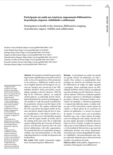 Participação em saúde nas Américas: mapeamento bibliométrico da produção, impacto, visibilidade e colaboração