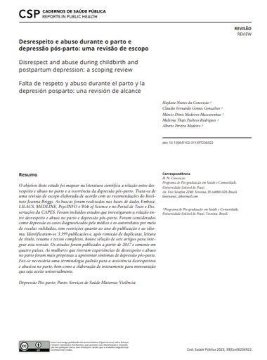 Desrespeito e abuso durante o parto e depressão pós-parto: uma revisão de escopo