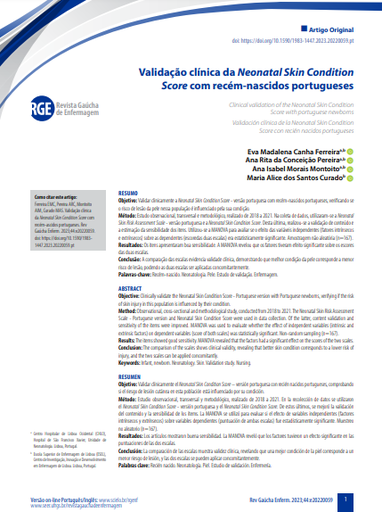Clinical validation of the Neonatal Skin Condition Score with Portuguese newborns