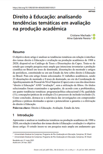 Direito à Educação: analisando tendências temáticas em avaliação na produção acadêmica