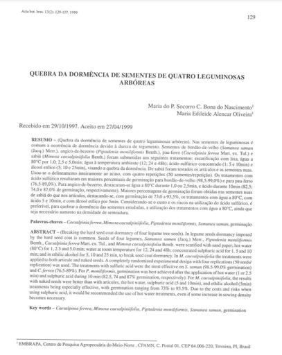 Quebra da dormência de sementes de quatro leguminosas arbóreas