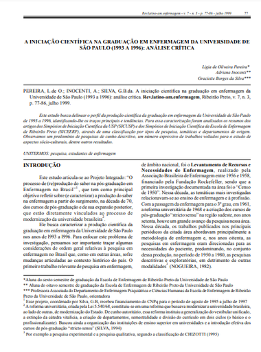 A iniciação científica na graduação em enfermagem da Universidade de São Paulo (1993 a 1996): análise crítica