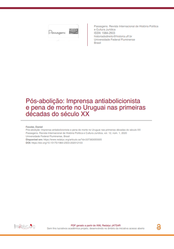 Pós-abolição: Imprensa antiabolicionista e pena de morte no Uruguai nas primeiras décadas do século XX