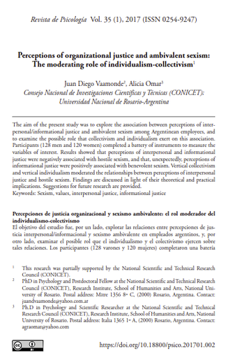 Perceptions of organizational justice and ambivalent sexism: The moderating role of individualism-collectivism