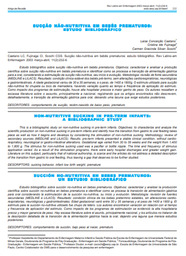 Sucção não nutritiva em bebês prematuros: estudo bibliográfico