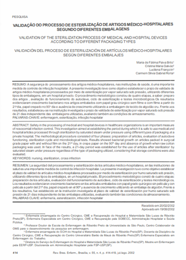 Validação do processo de esterilização de artigos médico-hospitalares segundo diferentes embalagens