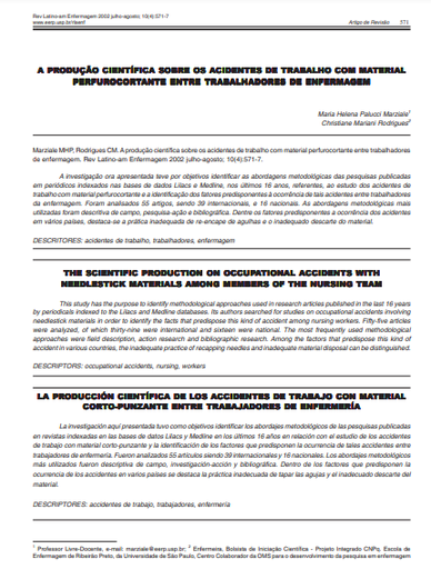A produção científica sobre os acidentes de trabalho com material perfurocortante entre trabalhadores de enfermagem