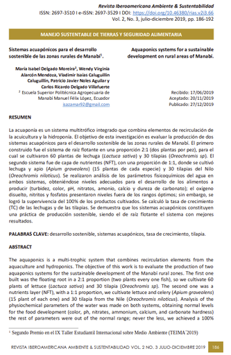 Sistemas acuapónicos para el desarrollo sostenible de las zonas rurales de Manabí. Autores/as