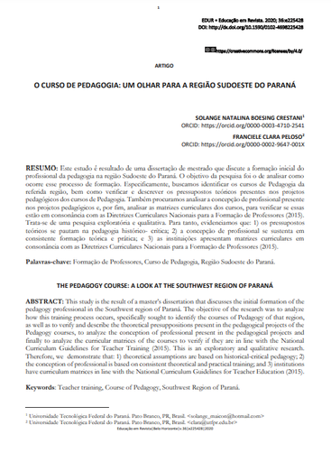 O CURSO DE PEDAGOGIA: UM OLHAR PARA A REGIÃO SUDOESTE DO PARANÁ