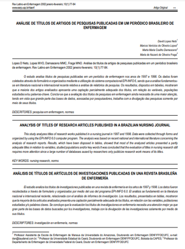 Análise de títulos de artigos de pesquisas publicadas em um periódico brasileiro de enfermagem