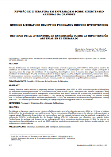 Revisão de literatura em enfermagem sobre hipertensão arterial na gravidez