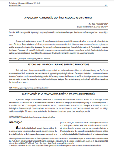 A psicologia na produção científica nacional de enfermagem