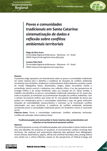 Povos e comunidades tradicionais em Santa Catarina: sistematização de dados e reflexão sobre conflitos ambientais territoriais