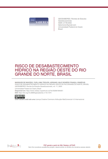 RISCO DE DESABASTECIMENTO HÍDRICO NA REGIÃO OESTE DO RIO GRANDE DO NORTE, BRASIL