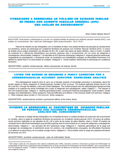 Vivenciando a sobrecarga ao vir-a-ser um cuidador familiar de pessoa com acidente vascular cerebral (AVC): análise do conhecimento