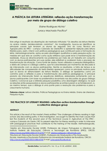 A PRÁTICA DA LEITURA LITERÁRIA: reflexão-ação-transformação por meio de grupo de diálogo coletivo