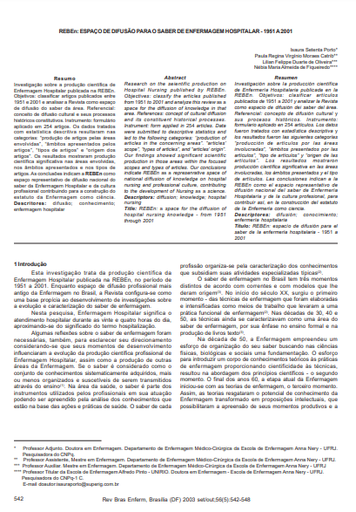 REBEn: Espaço de difusão para o saber de enfermagem hospitalar - 1951 a 2001