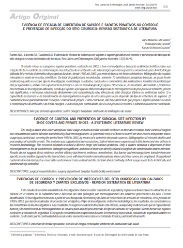 Evidência de eficácia de cobertura de sapatos e sapatos privativos no controle e prevenção de infecção do sítio cirúrgico: revisão sistemática de literatura