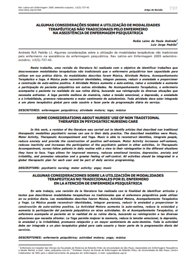 Algumas considerações sobre a utilização de modalidades terapêuticas não tradicionais pelo enfermeiro na assistência de enfermagem psiquiátrica