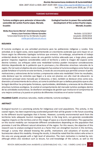Turismo ecológico para potenciar el desarrollo sostenible del cantón Puerto López, Manabí, Ecuador.