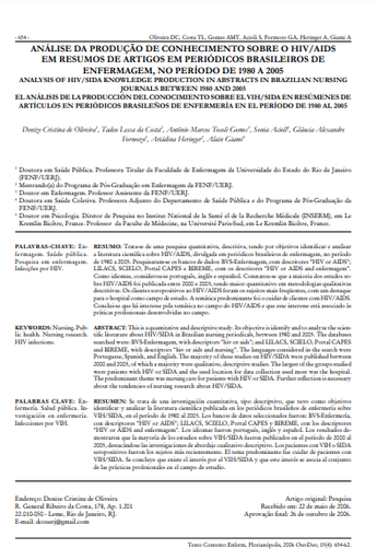 Análise da produção de conhecimento sobre o HIV/AIDS em resumos de artigos em periódicos brasileiros de enfermagem, no período de 1980 a 2005