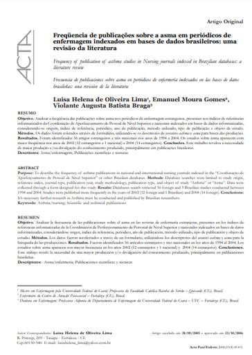 Freqüencia de publicações sobre a asma em periódicos de enfermagem indexados em bases de dados brasileiros: uma revisão da literatura