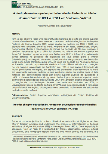 A oferta de ensino superior por Universidades Federais no interior da Amazônia: da UFPA à UFOPA em Santarém-PA/Brasil