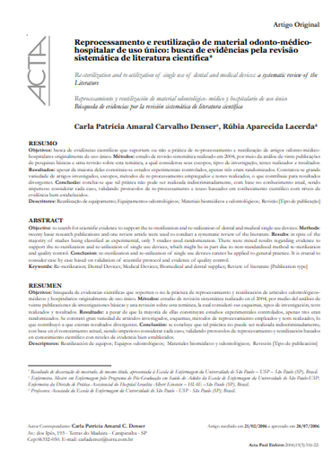 Reprocessamento e reutilização de material odonto-médico-hospitalar de uso único: busca de evidências pela revisão sistemática de literatura científica
